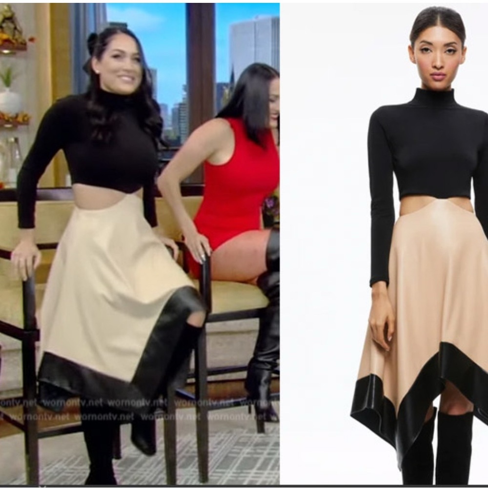 ALICE + OLIVIA
Temika Handkerchief Dress Two-Tone Black and Tan Skirt Pleather